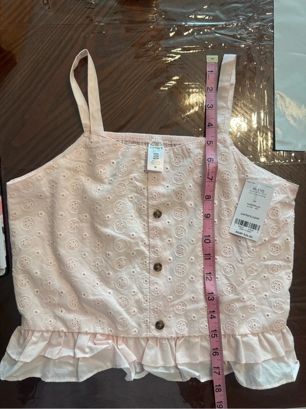 Carter's Light Pink Eyelet Ruffle Tank Top